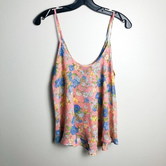 American Dream Tops - American Dream Floral Chiffon Flowy Boho Tank Top Small